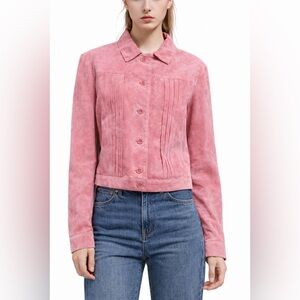 RÉVUE Pink Suede Jacket 100% genuine suede (washed rose-pink) size: 10